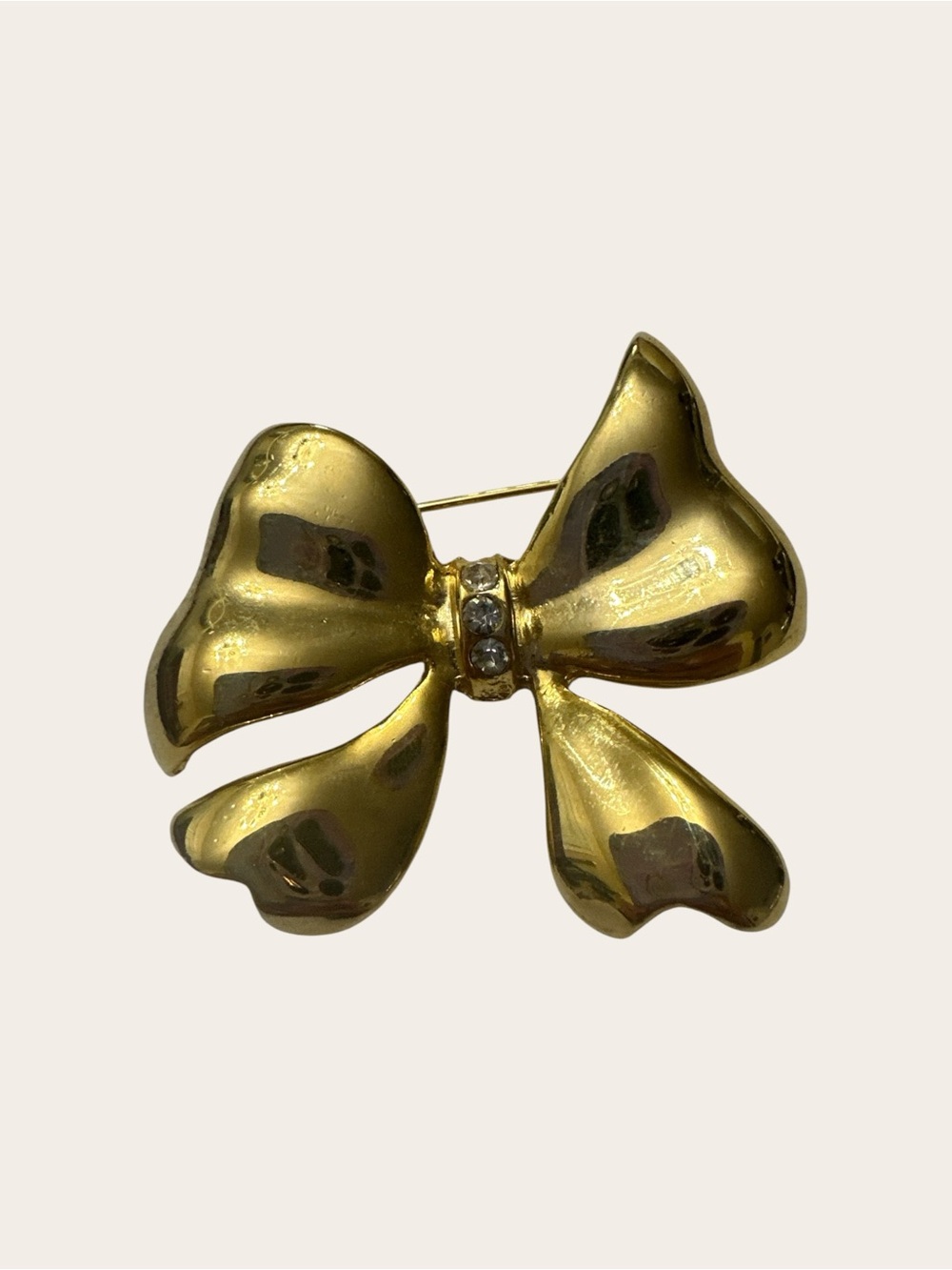 Gold Bow Pin Brooch with Crystal Accents